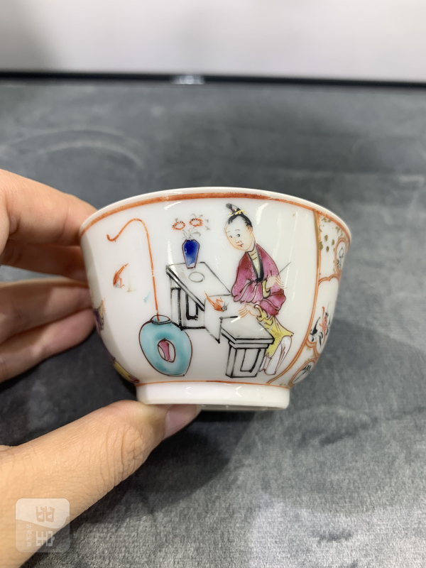 清乾隆广彩教子图茶园 - 图4